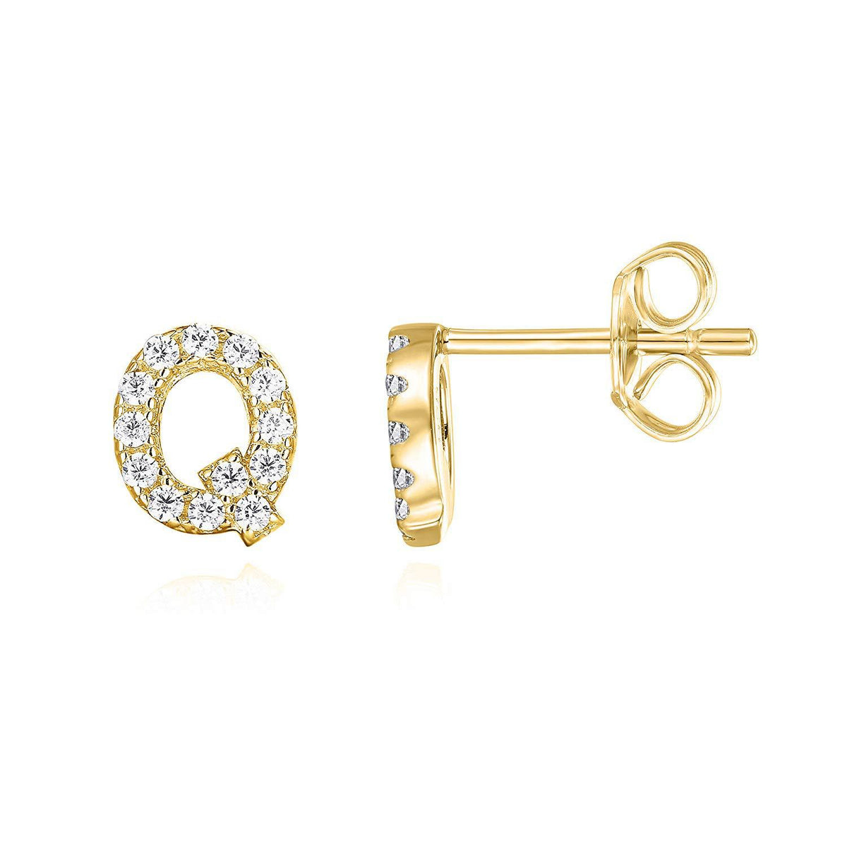 Crystal initial Q stud earrings in gold - Pulse and Glow