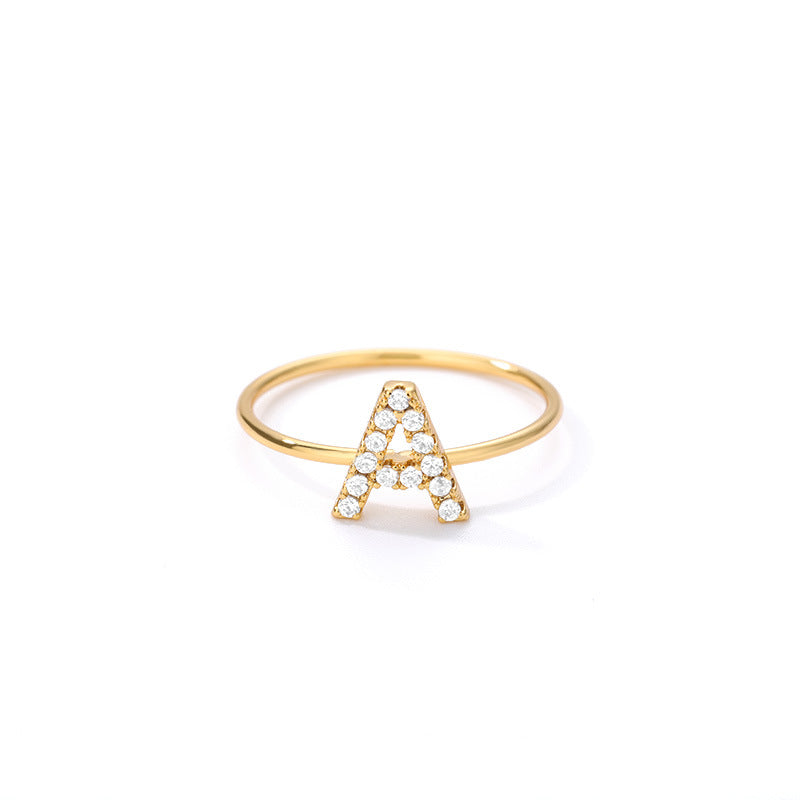 Crystal initial ring in 14K gold plating