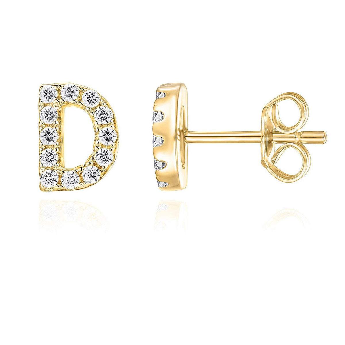 Crystal initial D stud earrings in gold - Pulse and Glow