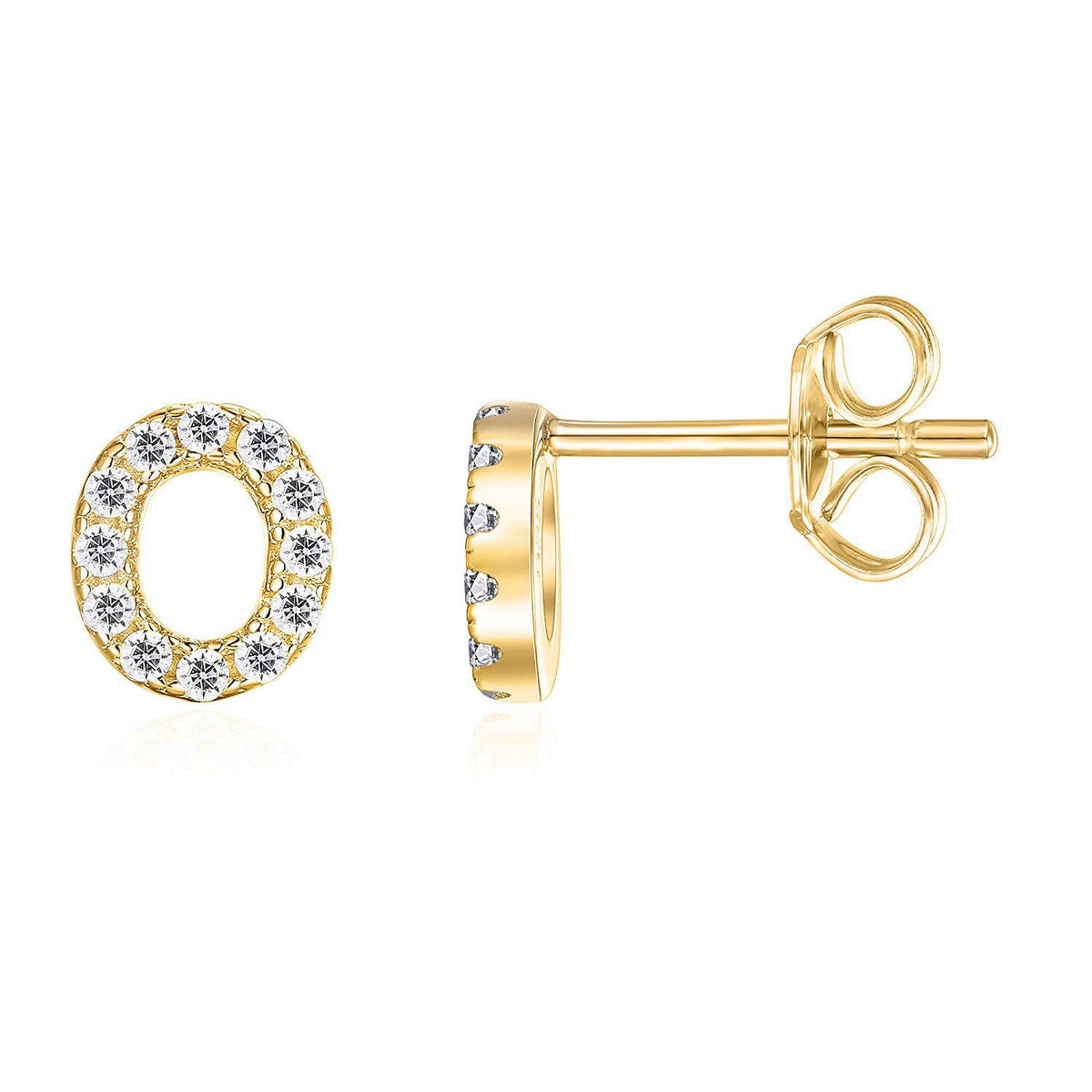 Crystal initial O stud earrings in gold - Pulse and Glow