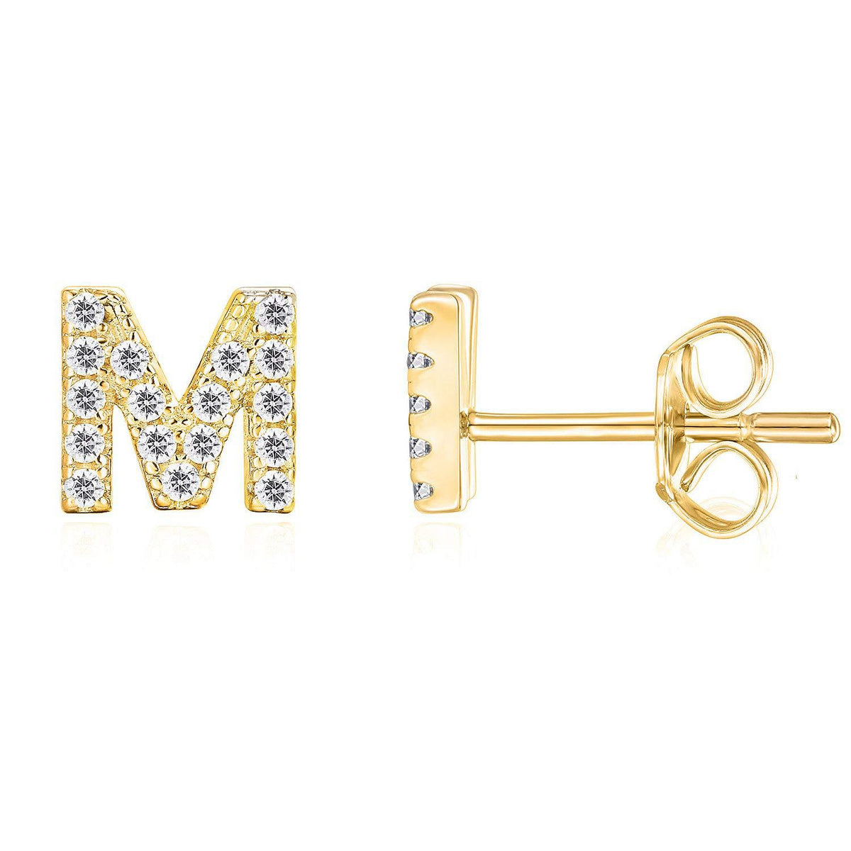 Crystal initial M stud earrings in gold - Pulse and Glow
