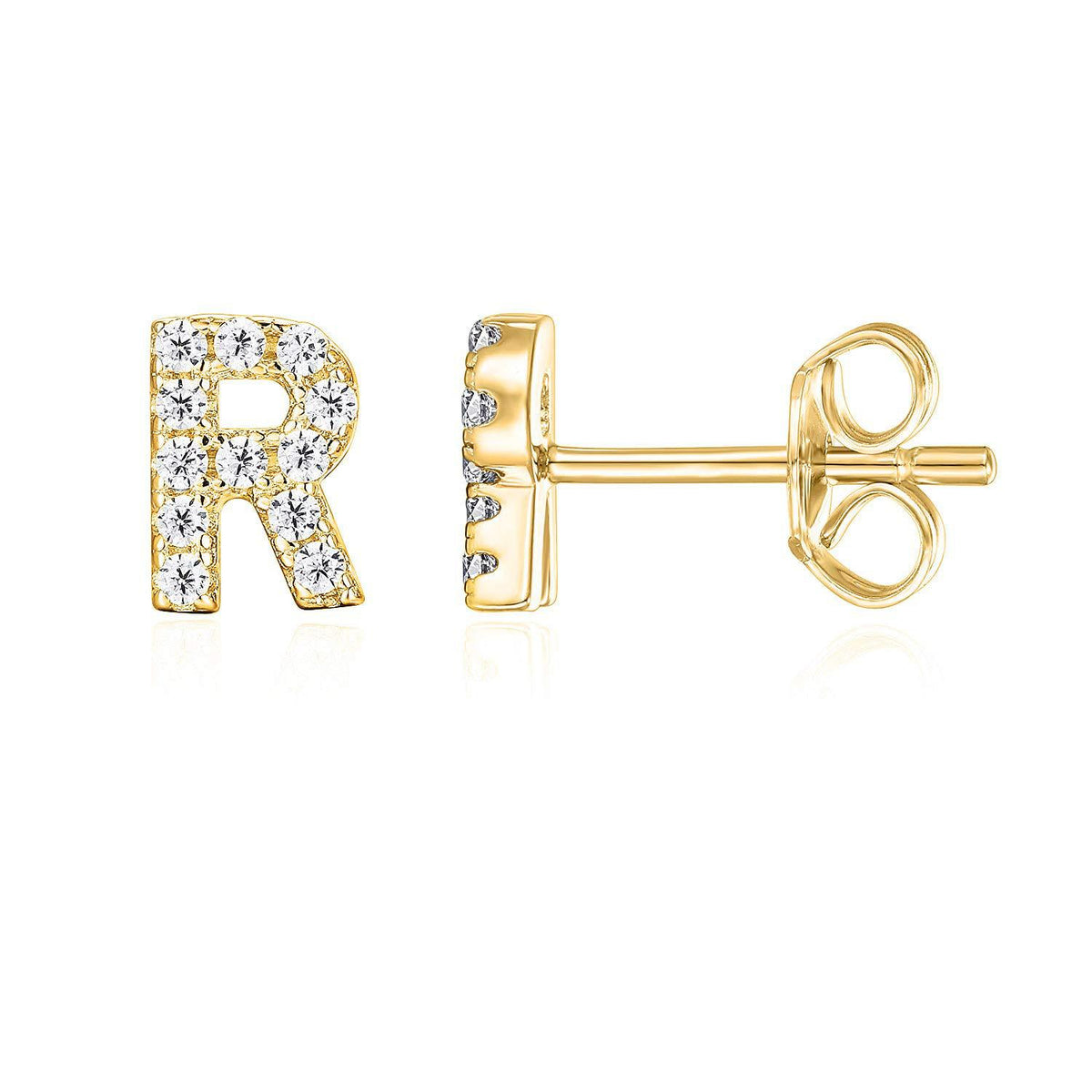 Crystal initial R stud earrings in gold - Pulse and Glow