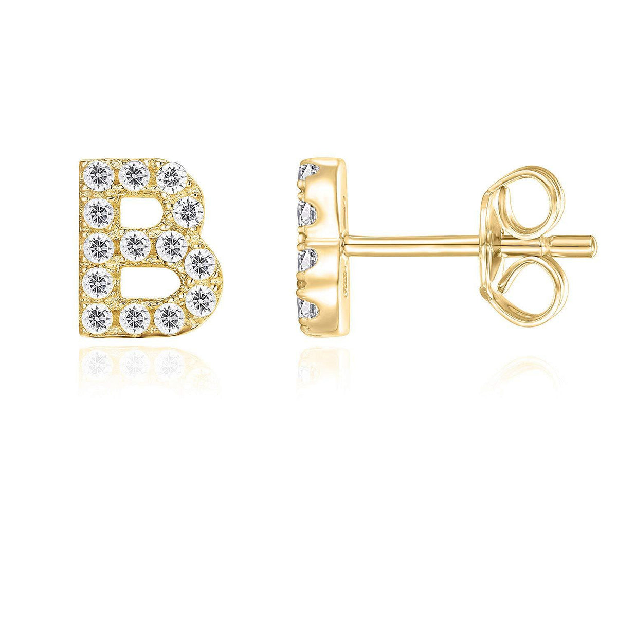 Crystal initial B stud earrings in gold - Pulse and Glow