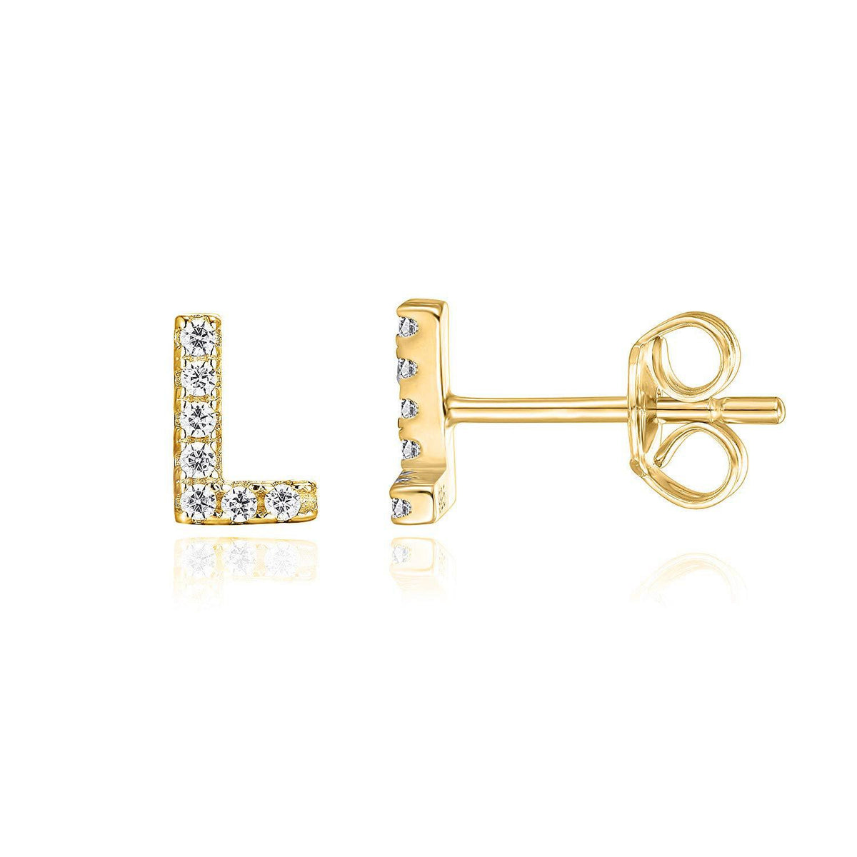 Crystal initial L stud earrings in gold - Pulse and Glow