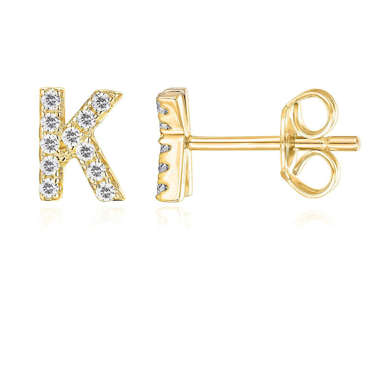Crystal initial K stud earrings in gold - Pulse and Glow