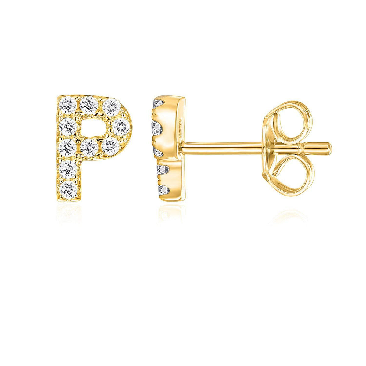 Crystal initial P stud earrings in gold - Pulse and Glow