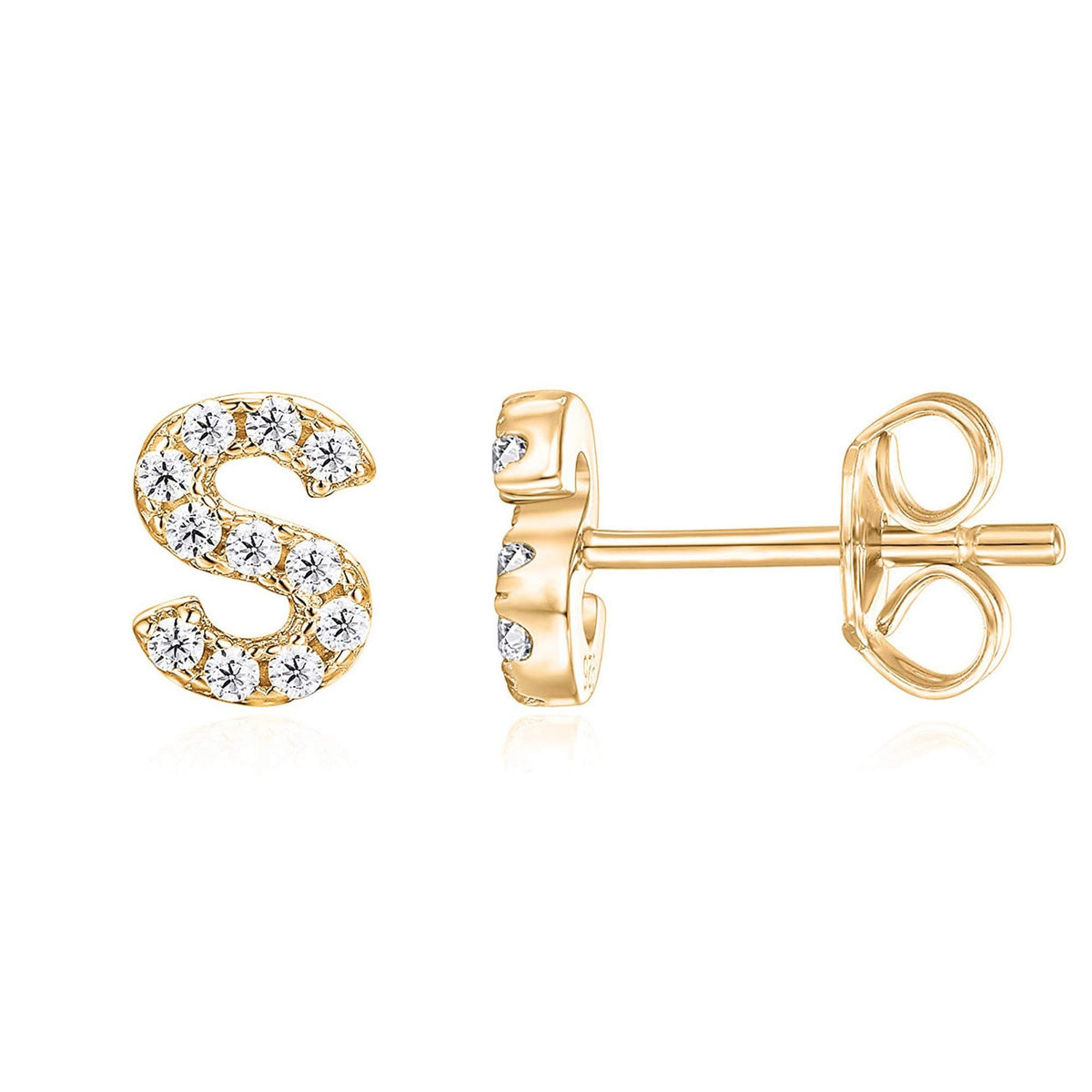 Crystal initial S stud earrings in gold - Pulse and Glow