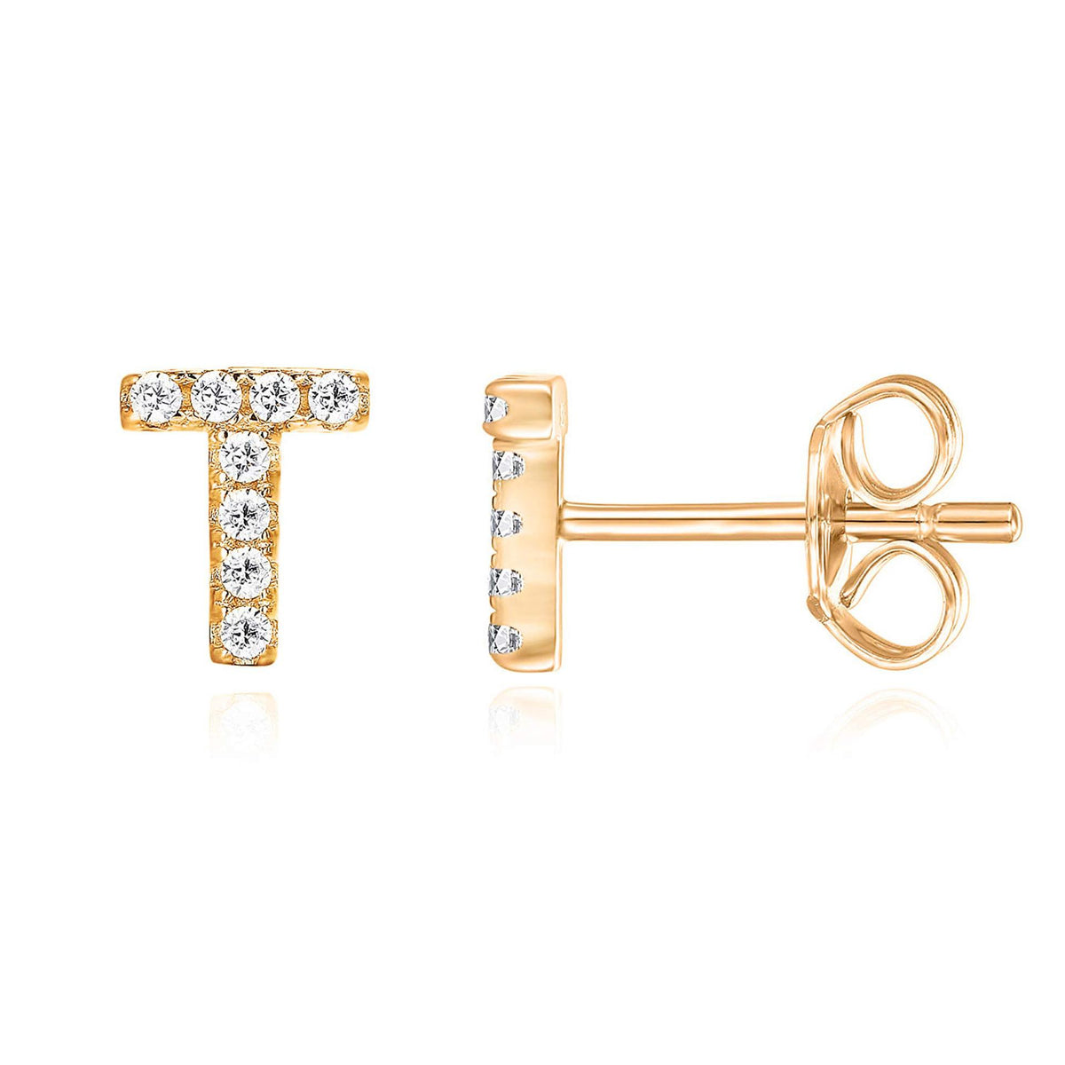 Crystal initial T stud earrings in gold - Pulse and Glow
