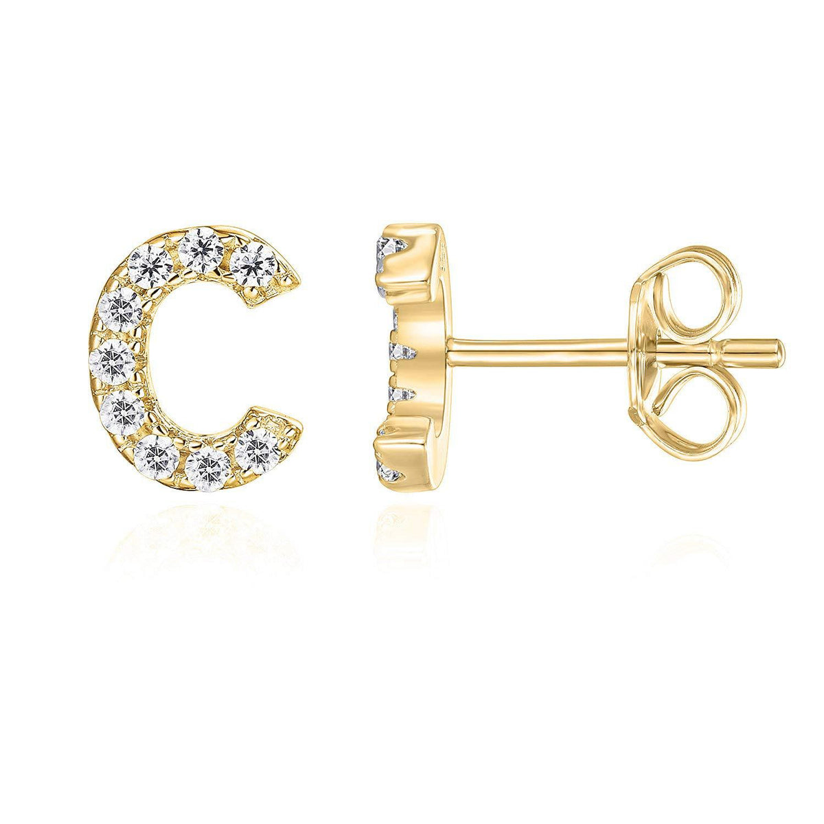 Crystal initial C stud earrings in gold - Pulse and Glow