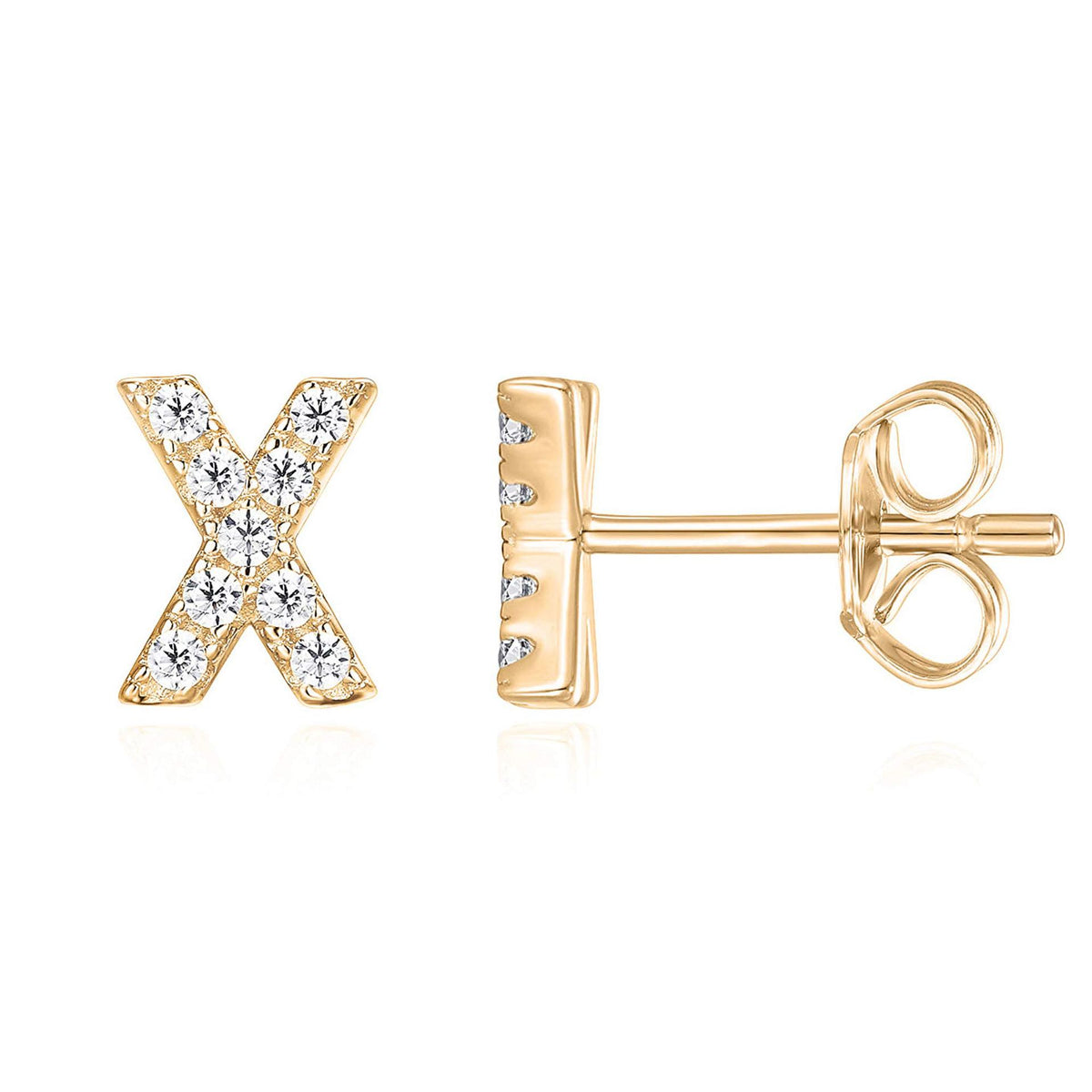 Crystal initial X stud earrings in gold - Pulse and Glow