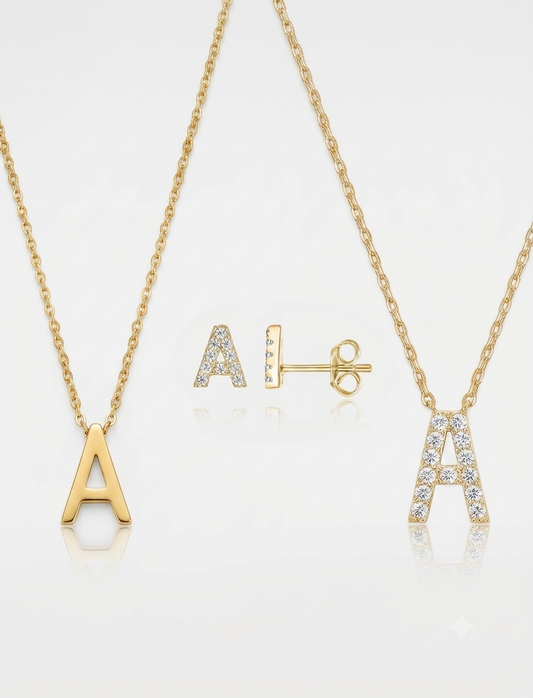 Personalized Initial Necklace + Studs Set