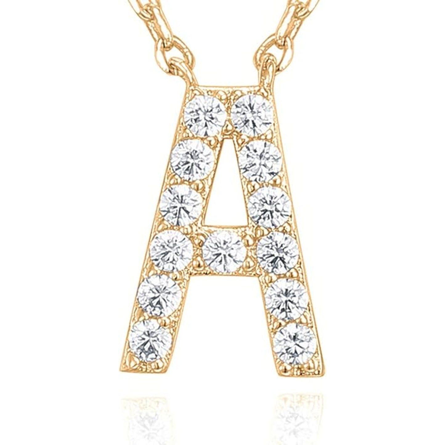 Crystal initial necklace in gold, close-up - Pulse and Glow