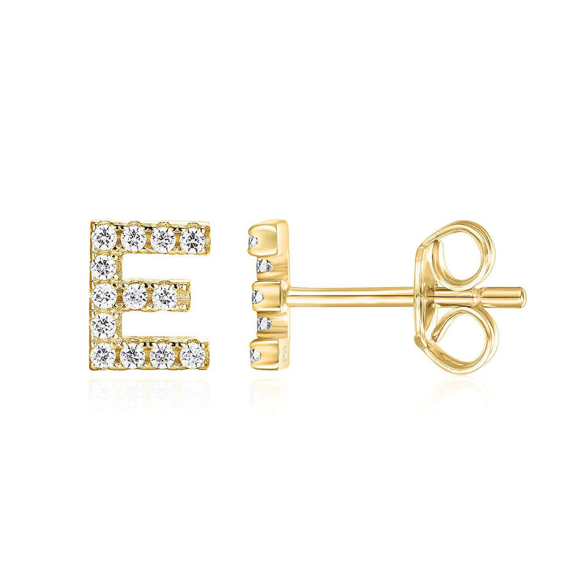 Crystal initial E stud earrings in gold - Pulse and Glow