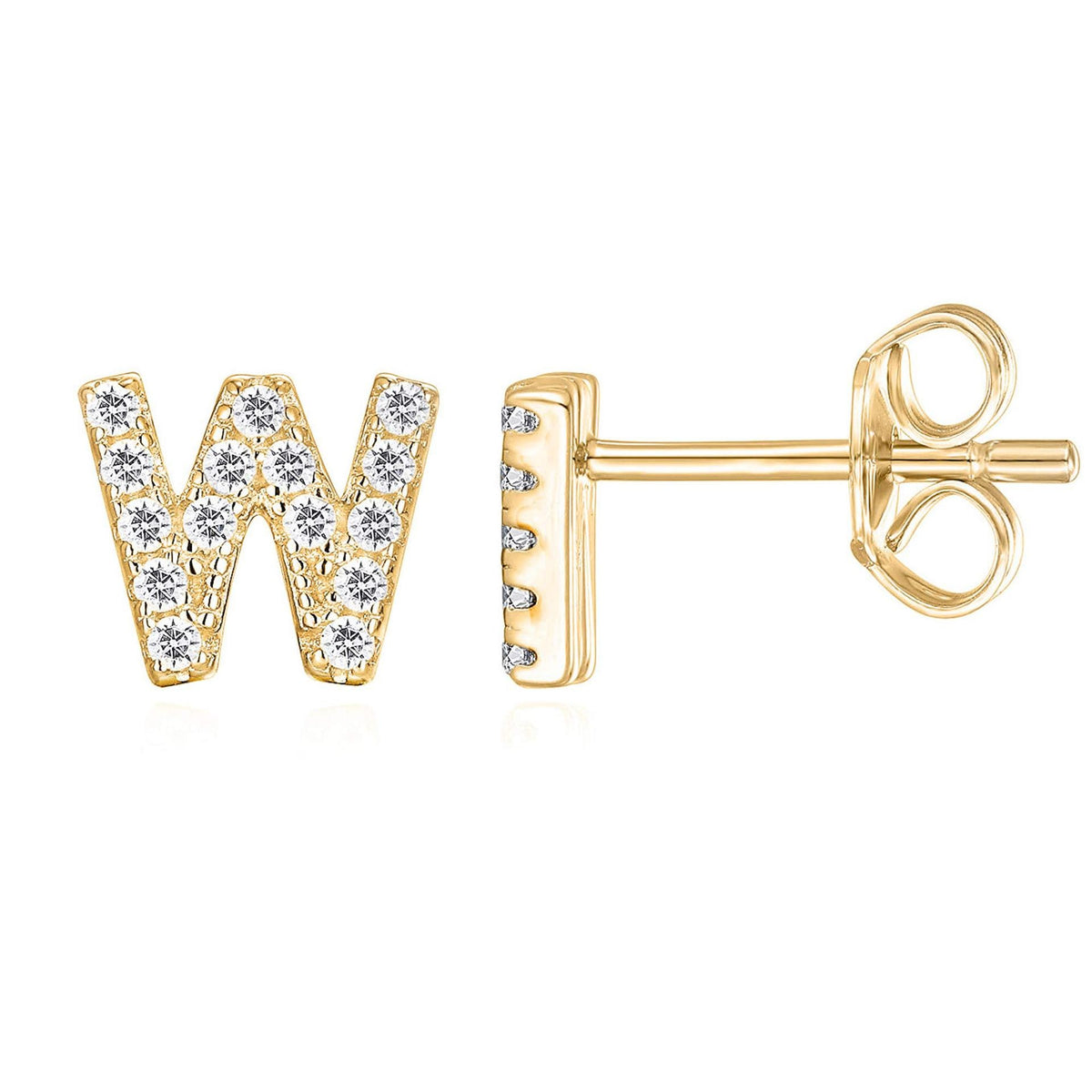 Crystal initial W stud earrings in gold - Pulse and Glow