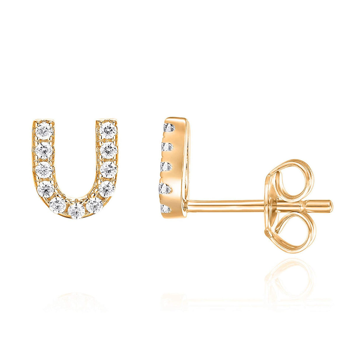 Crystal initial U stud earrings in gold - Pulse and Glow