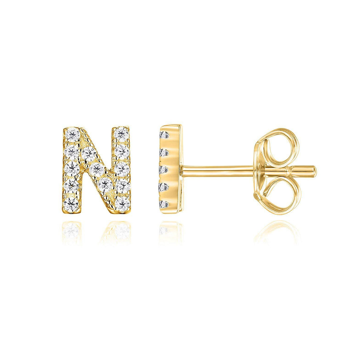 Crystal initial N stud earrings in gold - Pulse and Glow