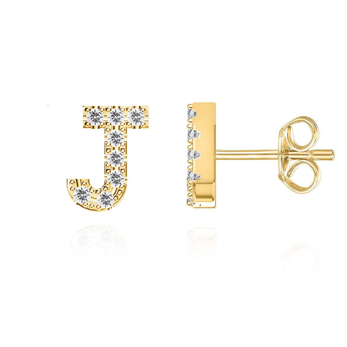 Crystal initial J stud earrings in gold - Pulse and Glow