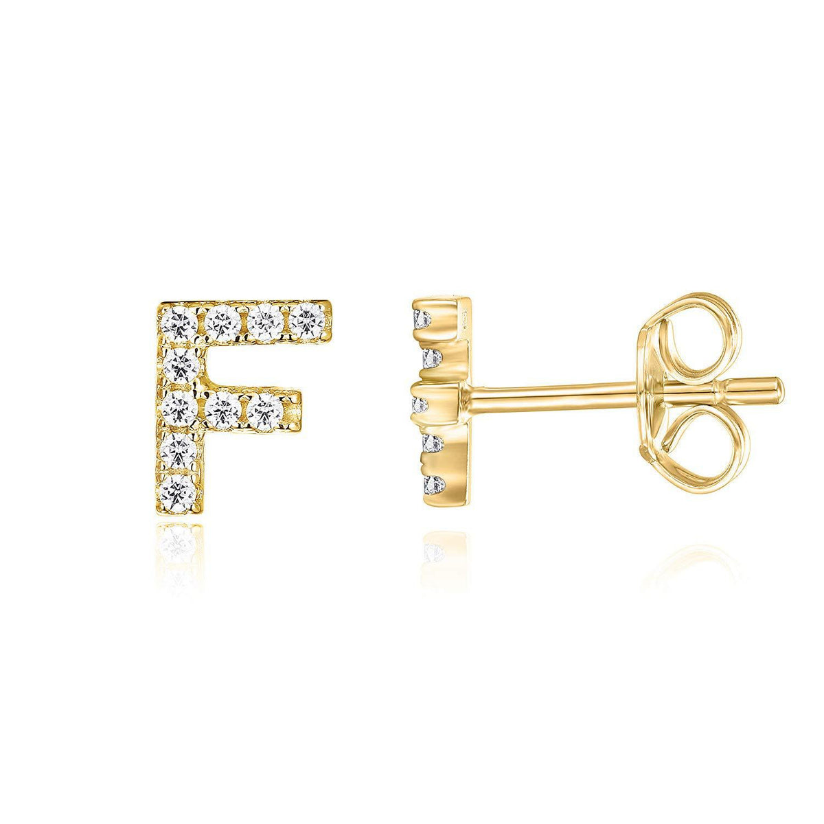 Crystal initial F stud earrings in gold - Pulse and Glow