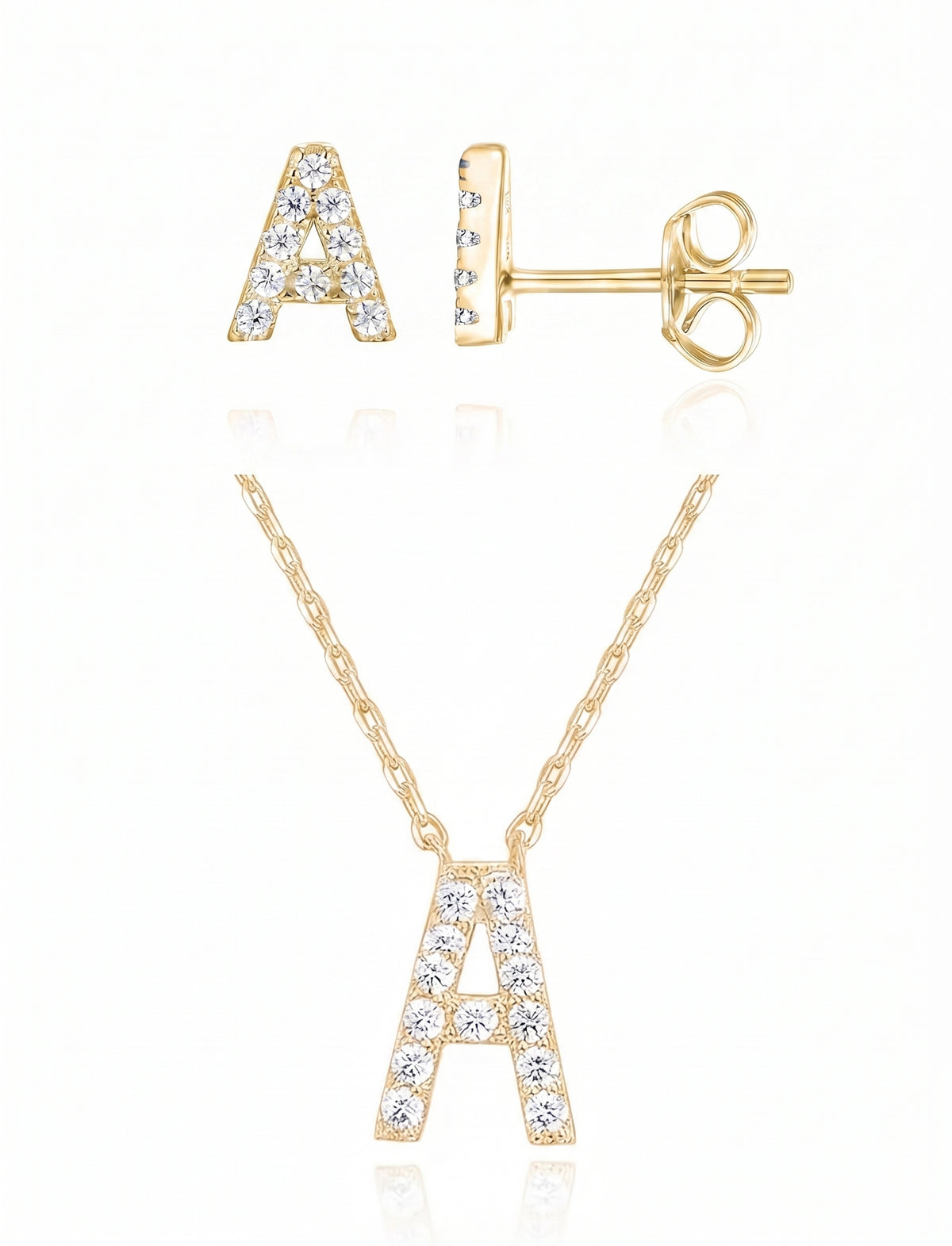 The Minimal Set in Crystal — crystal initial necklace with matching crystal stud earrings