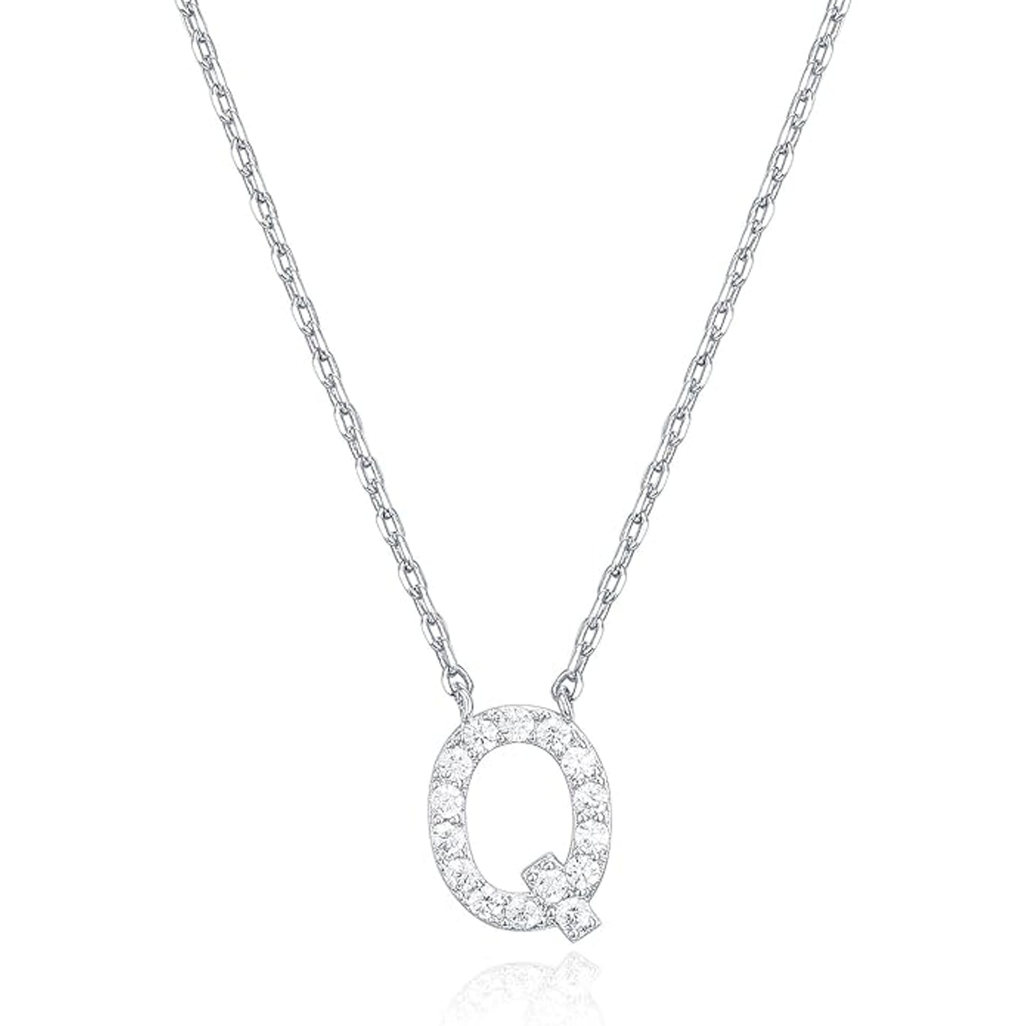 Crystal initial Q necklace in silver - Pulse and Glow