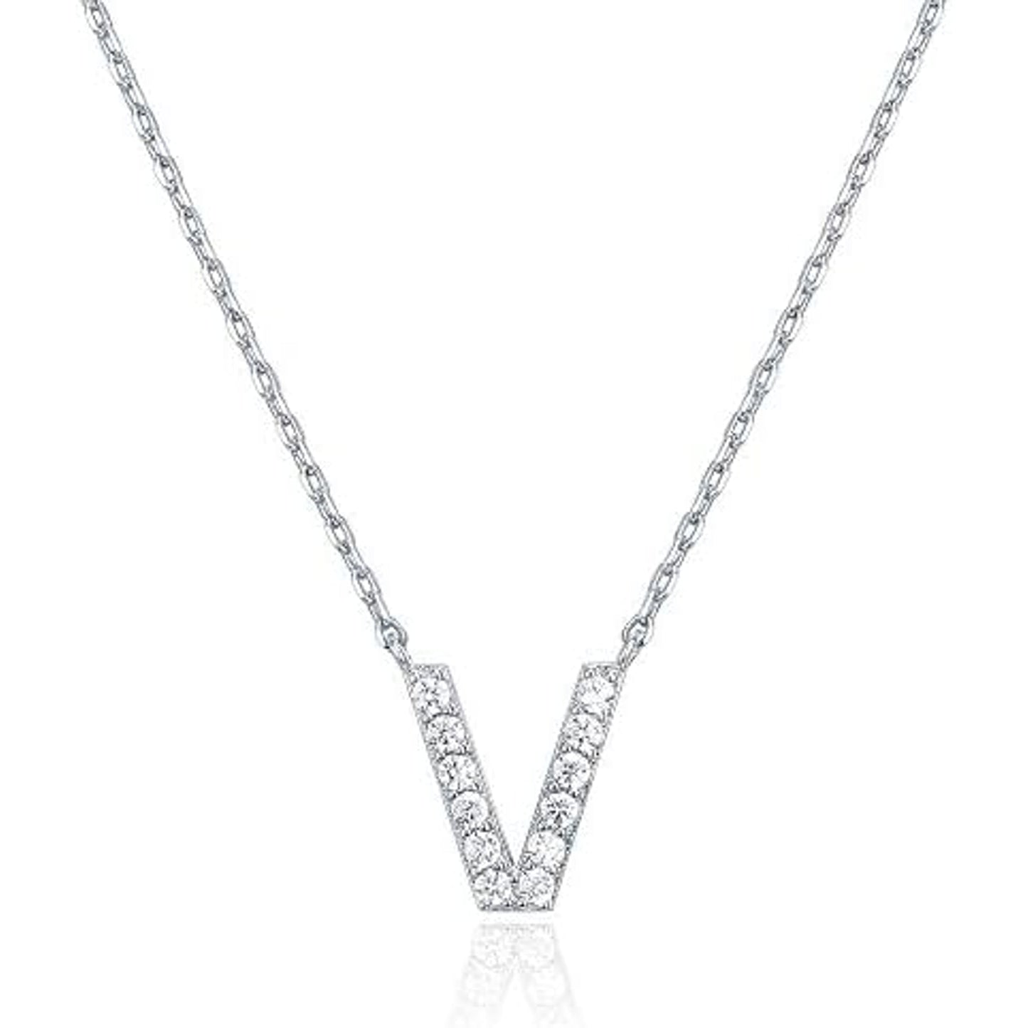 Crystal initial V necklace in silver - Pulse and Glow