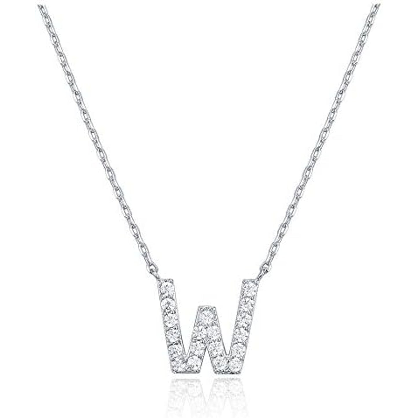 Crystal initial W necklace in silver - Pulse and Glow